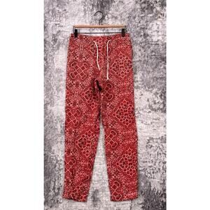 Overlover Pants 25 Womens Donna Red Bandana Print Linen Tapered Leg Pull On